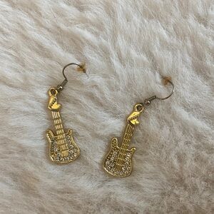 Hard Rock Cafe Gold Guitar Earrings
